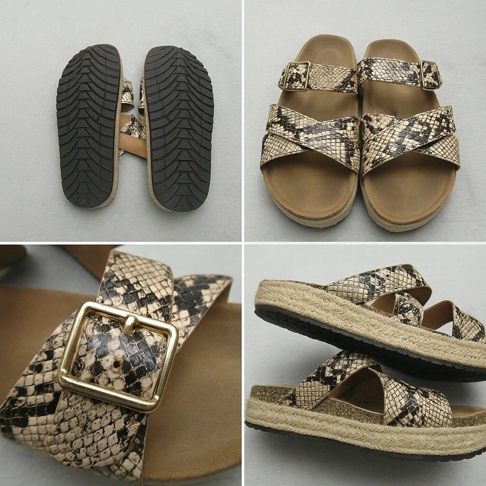 Qupid Platform Sandals Women 8 Snake Print Espadrille Slides Adjustable Buckle